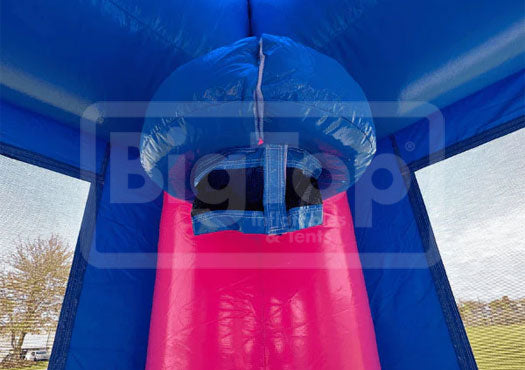 Durable inflatable bounce house pink gift box design with indoor basketball goal