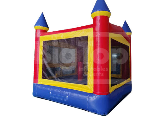 Colorful castle bounce house for family-friendly entertainment
