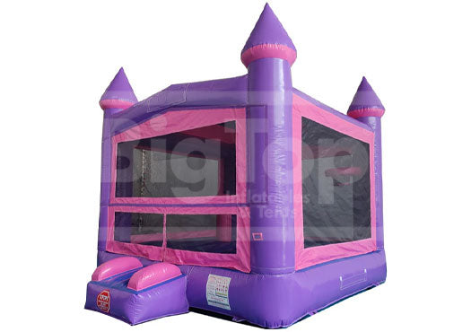 Princess-themed pink castle bounce house
