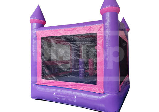 Colorful pink inflatable castle for family fun
