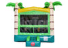 Inflatable bounce house with palm tree design on a white background