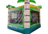 Inflatable jungle-themed bounce house with palm tree designs on a white background