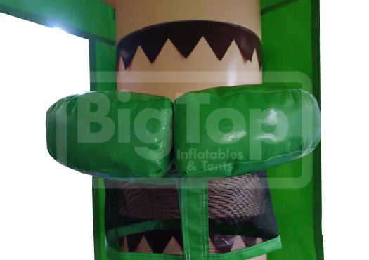 Inflatable character with green base and brown top, branded 'Big Top Inflatables & Tents'.