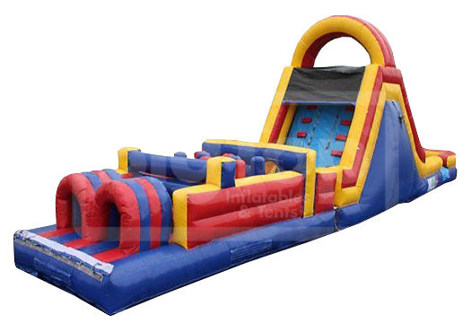 55' Inflatable Obstacle Course 2-Lanes with 18' Slide and Pool