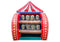 Inflatable bounce house with cartoon character design on a white background