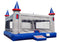 Inflatable castle bounce house with blue and red accents on a white background