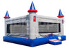 Inflatable bounce house with castle design on a white background