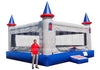 Inflatable castle with blue and red towers on a white background