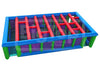 Colorful inflatable maze toy with blue border on a white background