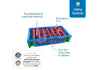 Children's play structure with safety features labeled on a white background