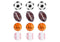 Set of sports-themed bath bombs including soccer balls, footballs, basketballs, and baseballs on a white background.