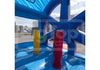 Blue inflatable bounce house with two cylindrical punching bags, one yellow and one red, set in an outdoor paved area. A large semi-transparent 'Top' watermark is visible across the center.