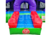 A colorful inflatable bounce house with a purple arch, blue center, red side bumpers, and green base, shown against a white background with a visible 'Big Top Inflatables watermark.
