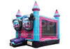 Colorful inflatable castle with slide on a white background