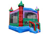 Colorful inflatable castle bounce house on a white background