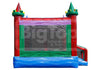 Inflatable castle with colorful towers on a white background