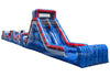 Blue and red inflatable water slide on a white background
