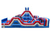 Inflatable obstacle course with red, white, and blue colors on a white background