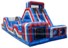 Inflatable obstacle course with red, white, and blue colors on a white background.