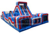 Inflatable obstacle course with red, white, and blue colors on a white background