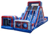Inflatable slide with red, white, and blue colors on a white background