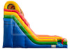 Colorful inflatable slide with a blue base on a white background