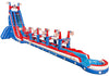 Inflatable water slide with American flag design on a white background
