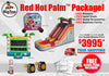 Promotional image of inflatable playground equipment with 'Red Hot Palm' package details.