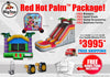 Promotional image of a 'Red Hot Palm' inflatable package with various items and text on a white background.