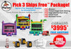 Promotional flyer for BigTop Bouncers with inflatable bounce houses and text about a 'Pick 3 Ships Free' package.