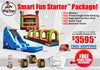 Promotional image of inflatable playground equipment with 'Smart Fun Starter Package' text and BigTop Toys logo.