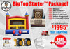Big Top Starter Package advertisement with inflatable castle and arcade game on a gray background