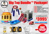 Promotional image of a 'Big Top Bundle' package with inflatable playground equipment and accessories.