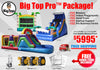 Promotional image of Big Top Pro inflatable package with various inflatable structures and promotional text.