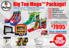 Promotional advertisement for Big Top Mega Package with inflatable slides and related items.