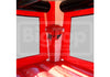 Red inflatable bounce house with transparent panels and 'Big Top Inflatable Events' branding.