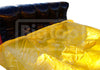 Yellow inflatable boat with a black cushion on a white background