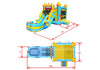 Inflatable playground structure with dimensions on a white background