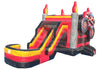 Inflatable slide with fiery design on a white background