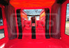 Red inflatable structure with visible branding inside, showing a clear view of the interior.