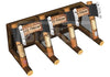 Axe throwing set with wooden stands and axes on a white background