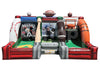 Inflatable sports-themed play structure with various sports equipment and graphics on a white background.