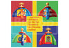 A 2x2 collage showing four color variants of a dome-shaped inflatable children's play structure with a trophy on top. Each quadrant has a different background color: red, green, teal, and purple.