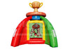 Inflatable bouncy castle game set featuring a red and green inflatable sides with a central football-themed target panel, a blue support column, a red circular ring labeled CHAMPION, and a gold trophy on top with '#1' written on it.