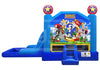 Official Sonic Combo Bounce House by SEGA, blue inflatable with slides and bounce area, easy setup, commercial-grade, sold by Big Top Inflatables