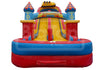 Colorful inflatable castle with slide on a white background