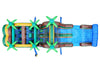 Colorful inflatable obstacle course on a white background