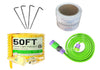 A 50-foot outdoor power light indicator cable kit with a yellow cable, green connector cable, mounting stakes, a roll of labels, and an RJ45 connector, shown on a white background.