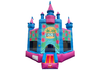 Colorful inflatable castle with tropical design on a white background