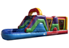 Colorful inflatable obstacle course on a white background